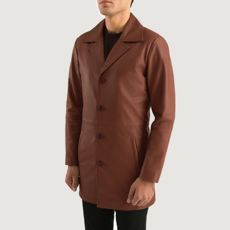 Mens Classmith Brown Leather Coat Side Pose-3-1701087467720
